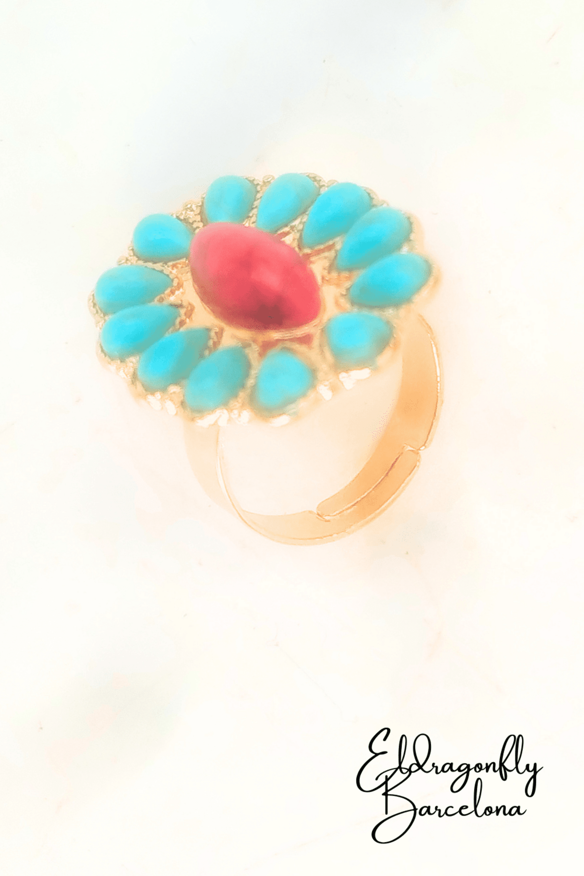 Anillo Boho Ajustable Estilo Ibiza con Detalles Turquesa y Coral - 1