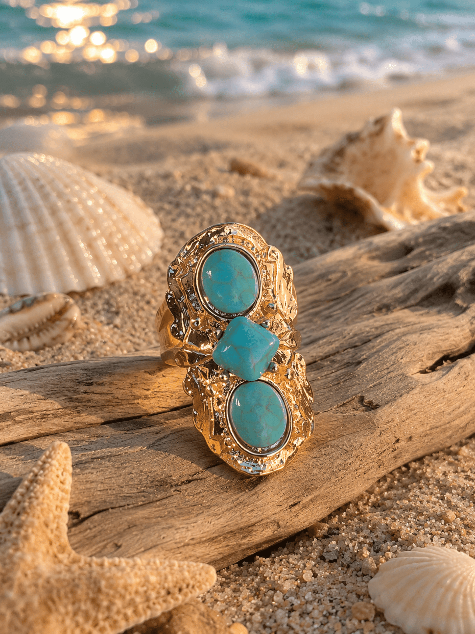 Anillo- Estilo Ibiza de Acero Inoxidable con Piedras Turquesa|Edición Dolores - 1