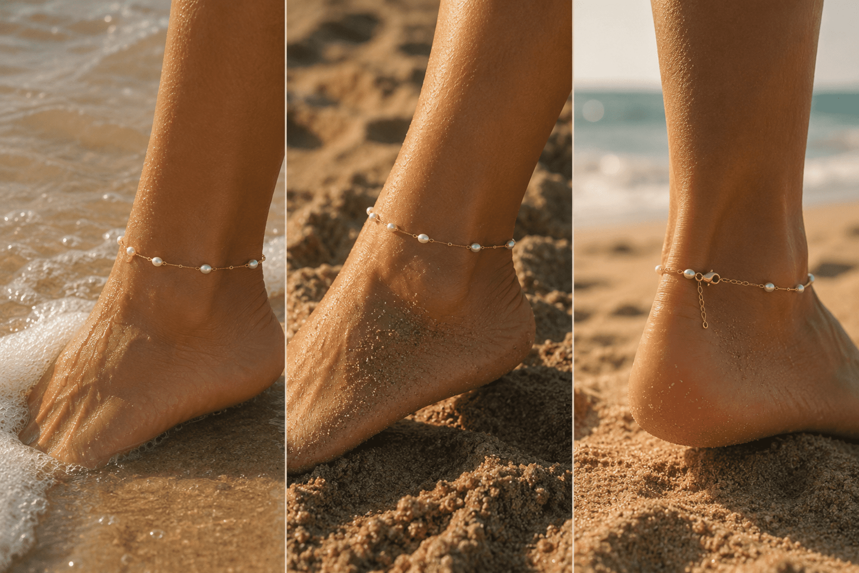 Tobillera Perlas de Verano Acero Inoxidable Dorado |edición rosa carmen - 2