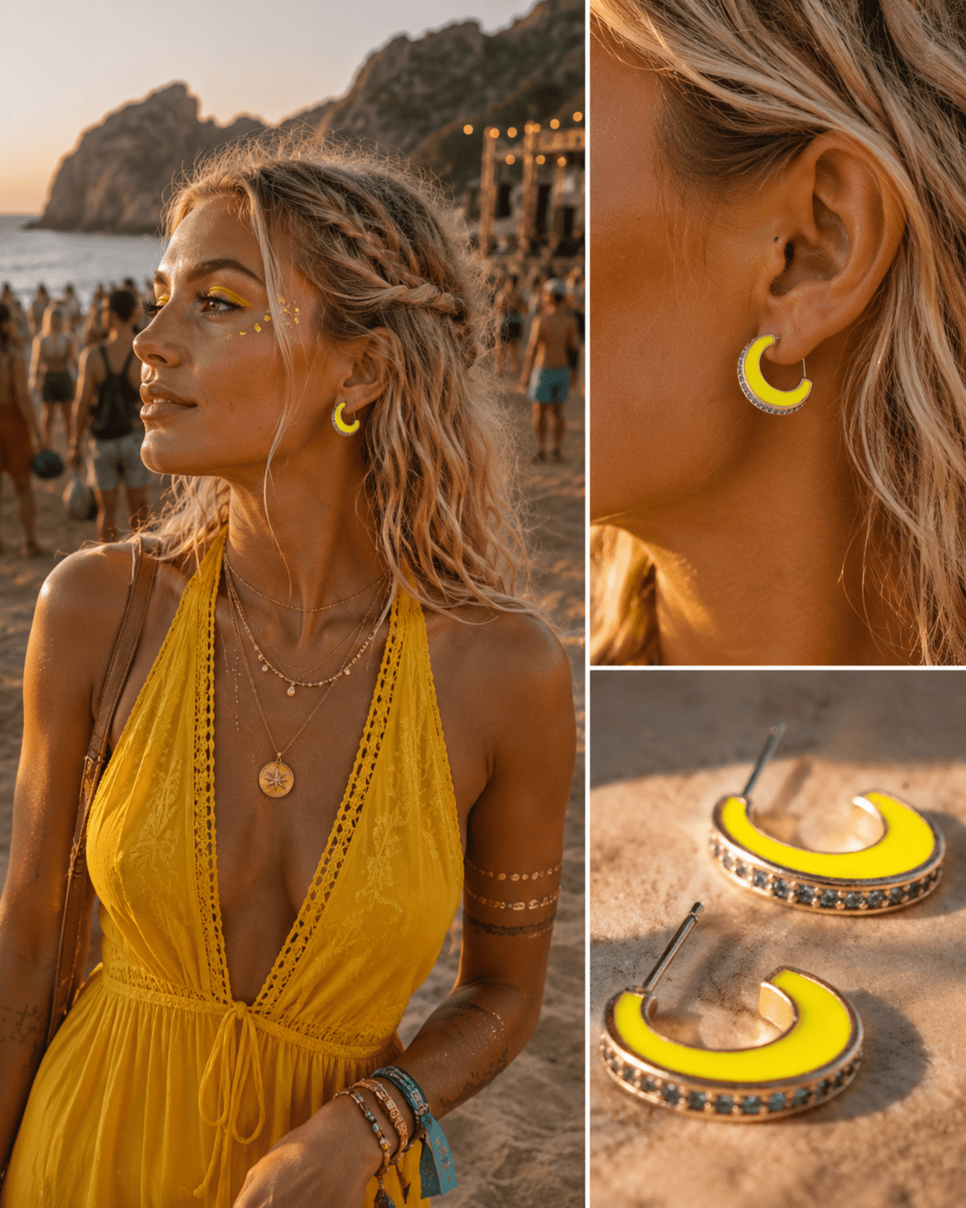 Pendientes chapados en oro estilo festival playero | Edición Yolanda Carmen - 1