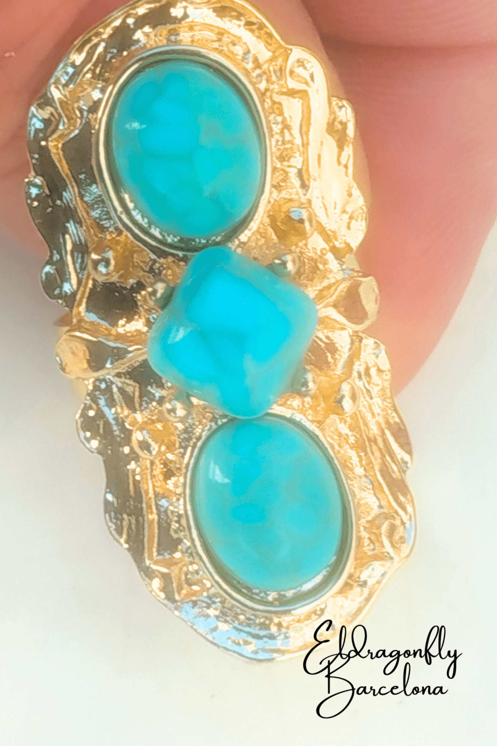 Anillo Grande Estilo Ibiza de Acero Inoxidable con Piedras Turquesa – Joyería Bo - 1