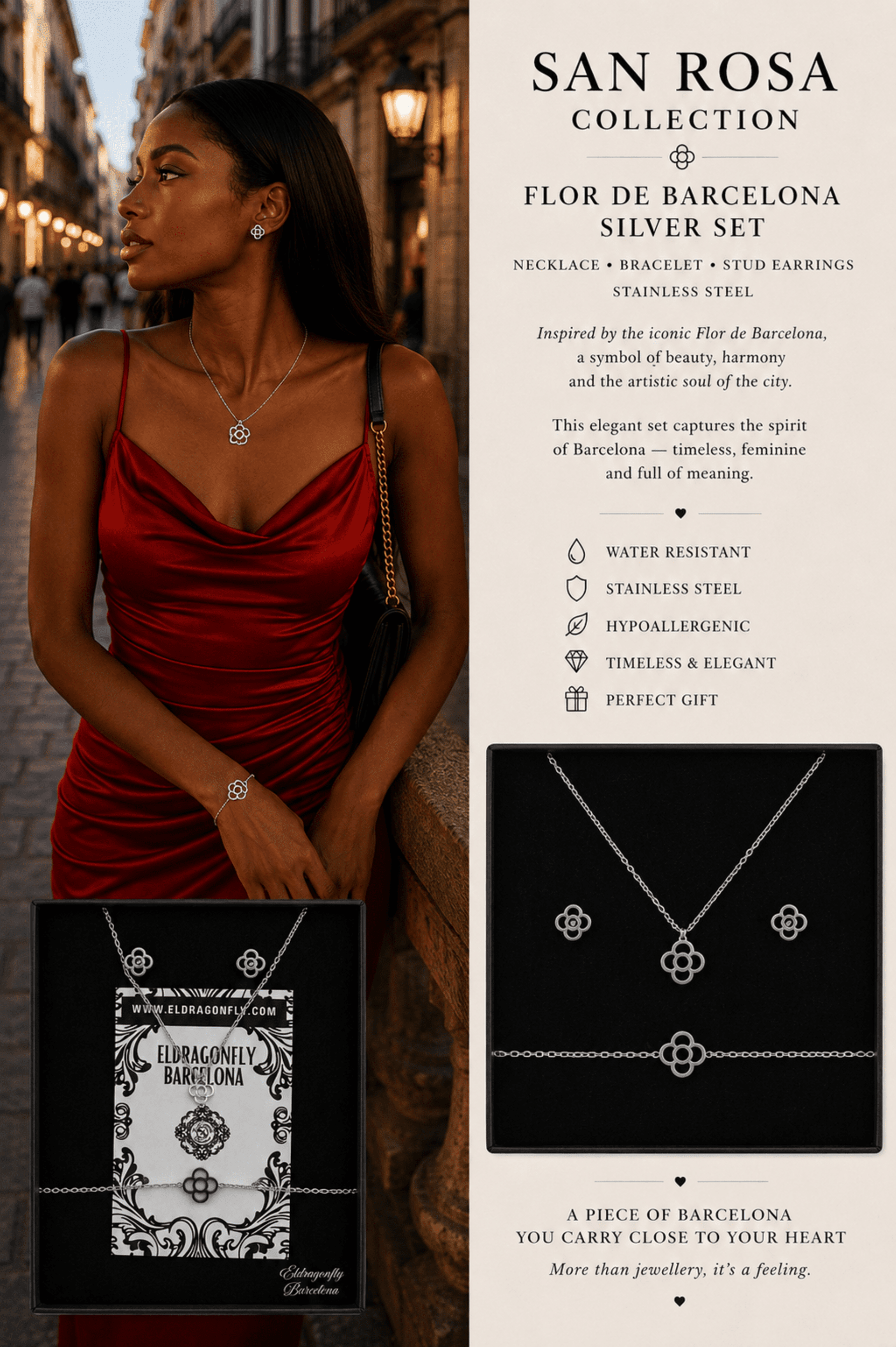 Colección San Rosa – Set Flor de Barcelona en Plata (acero inoxidable) - 2