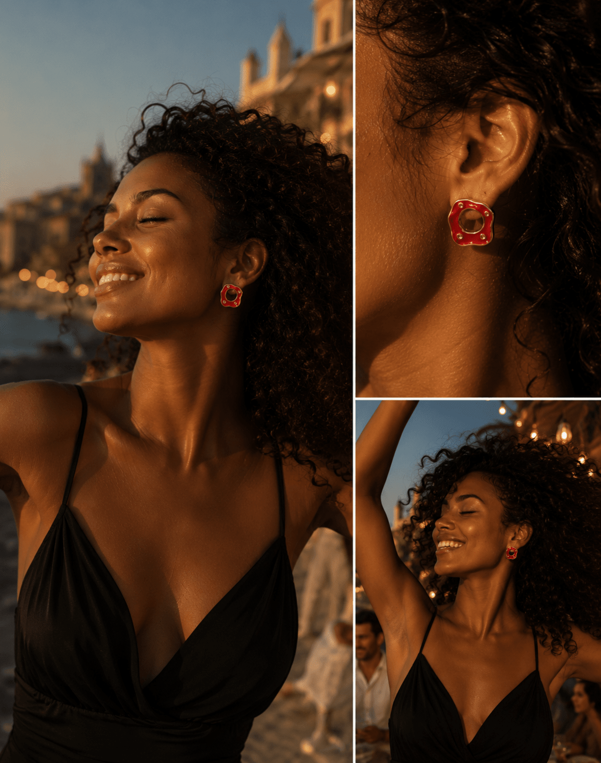 Pendientes rojos de esmalte fundido San Dalí, chapados en oro de 18 quilates. - 2