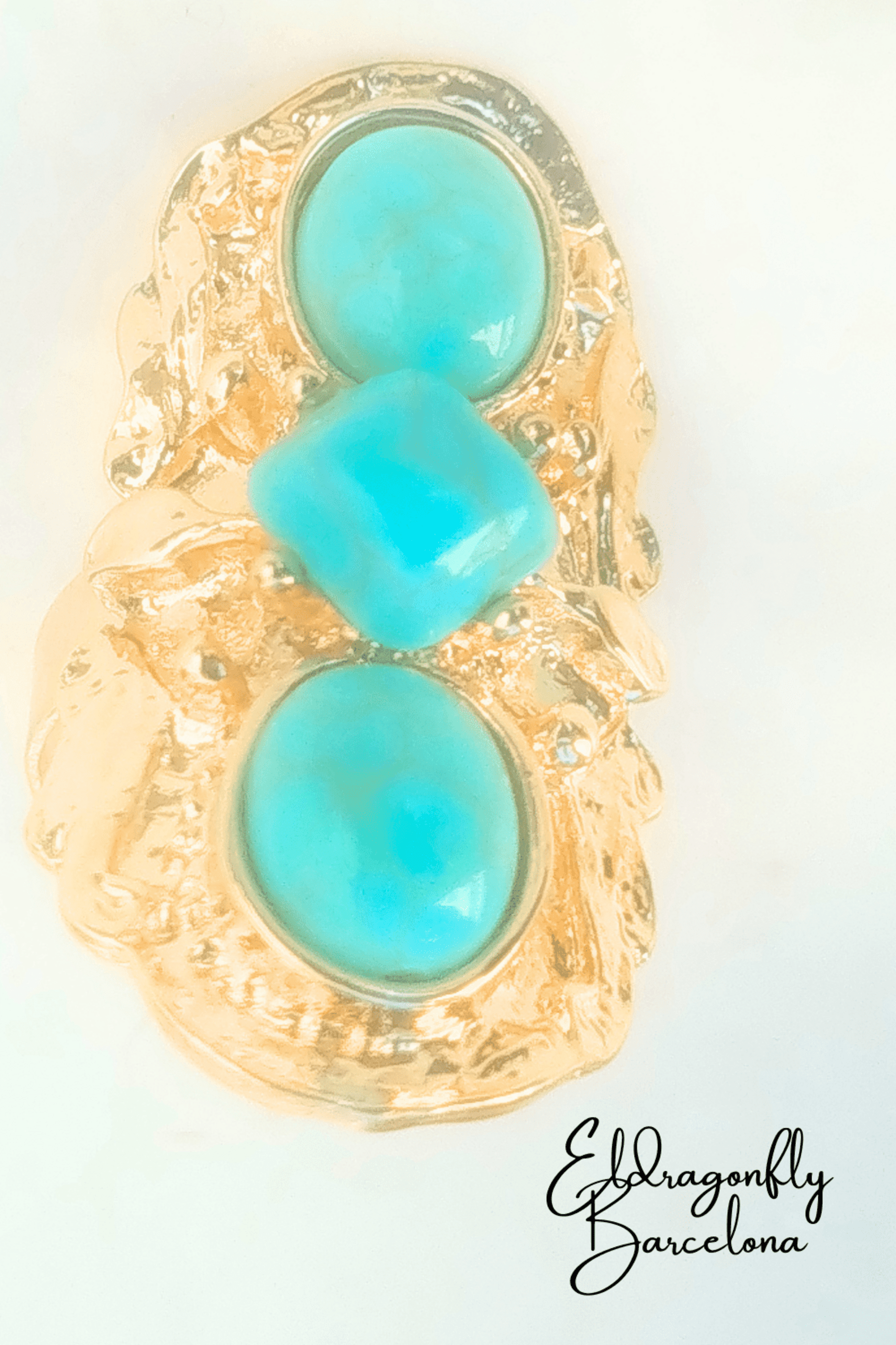 Anillo Grande Estilo Ibiza de Acero Inoxidable con Piedras Turquesa – Joyería Bo - 2