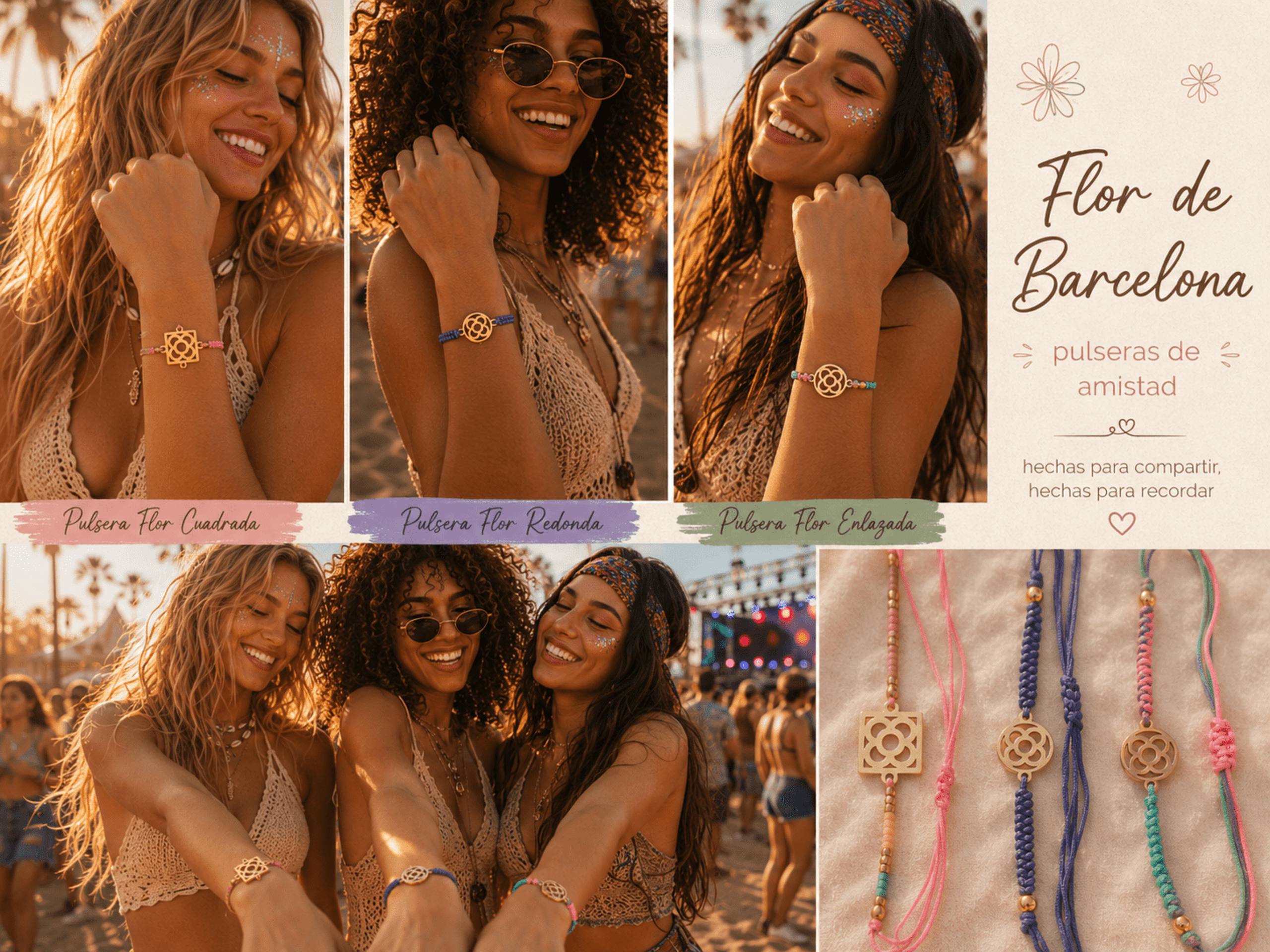 Set de 3 Pulseras Ajustables Flor de Barcelona – Amistad |Colección Valeria - 1